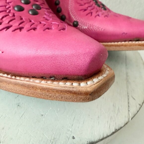 Lane COSSETTE Womens Cowboy Bootie 7 Hot Pink Leather Western Short Ankle Boots - Picture 8 of 13